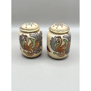Antique Nippon Hand Painted Asian Phoenix Ceramic Salt Pepper Shakers Gold 3"‎